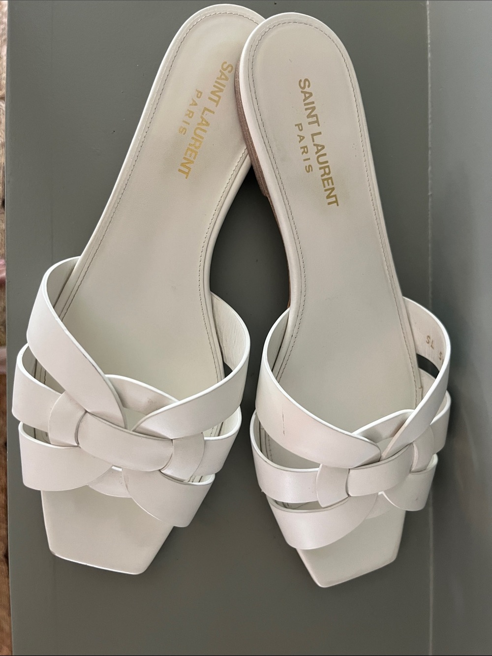 Saint Laurent Tribute Woven Slides - White Leather - Size 39 - Picture 3 of 10